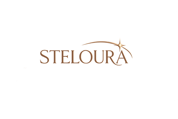 Steloura logo in brown on white background
